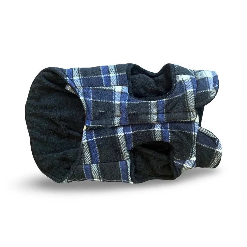 Fashion Pet Apparel Fleece Winter Dog Coat Jacket Blue Black Plaid Medium